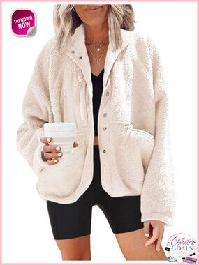 Fuzzy Fleece Jacket Button Down Sherpa Fleece Oversized Teddy Coat